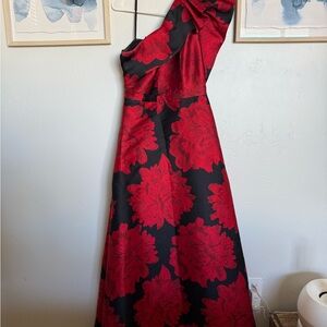 Adrianna Papell One-Shoulder Red and Black Dress